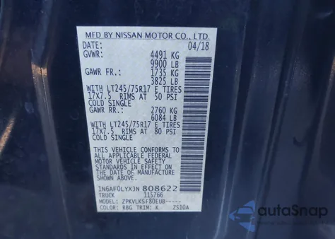 2018 Nissan Nv Cargo Nv3500 Hd Sl V8 z USA, uszkodzony, nr VIN 1N6AF0LYXJN808622